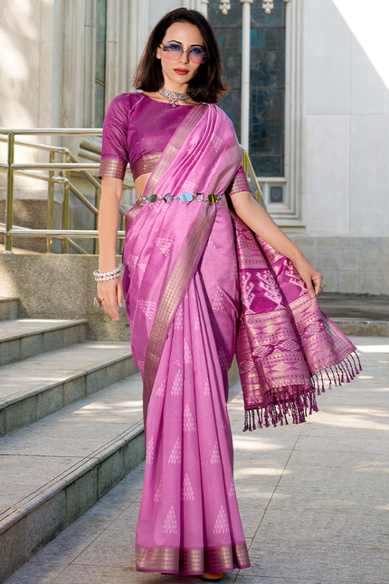 Ikkat Weaving, Reyon silk Contrast pallu Saree (Purple)