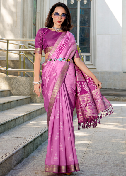 Ikkat Weaving, Reyon silk Contrast pallu Saree (Purple)