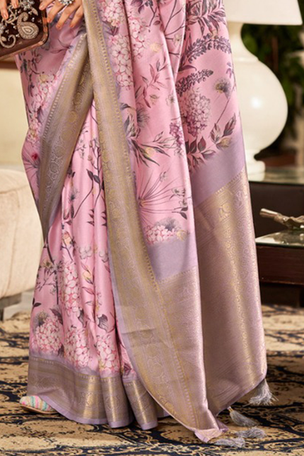 Digital Print, Soft silk Weaving Pallu Saree (Purple)