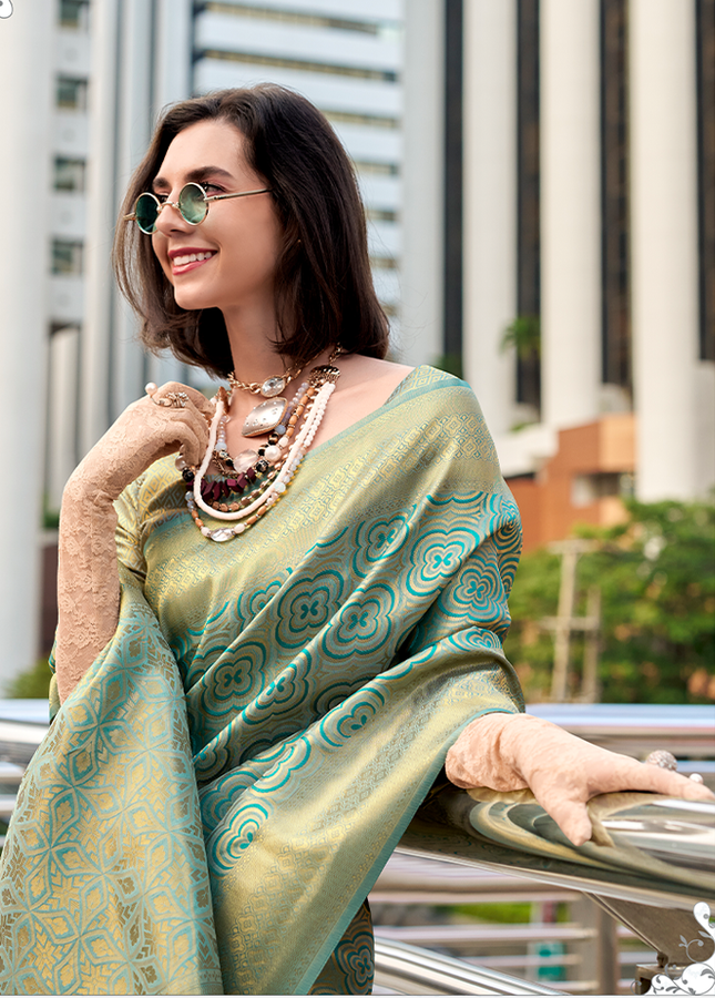 Kanjivaram style, sattin crape silk Saree (Green)