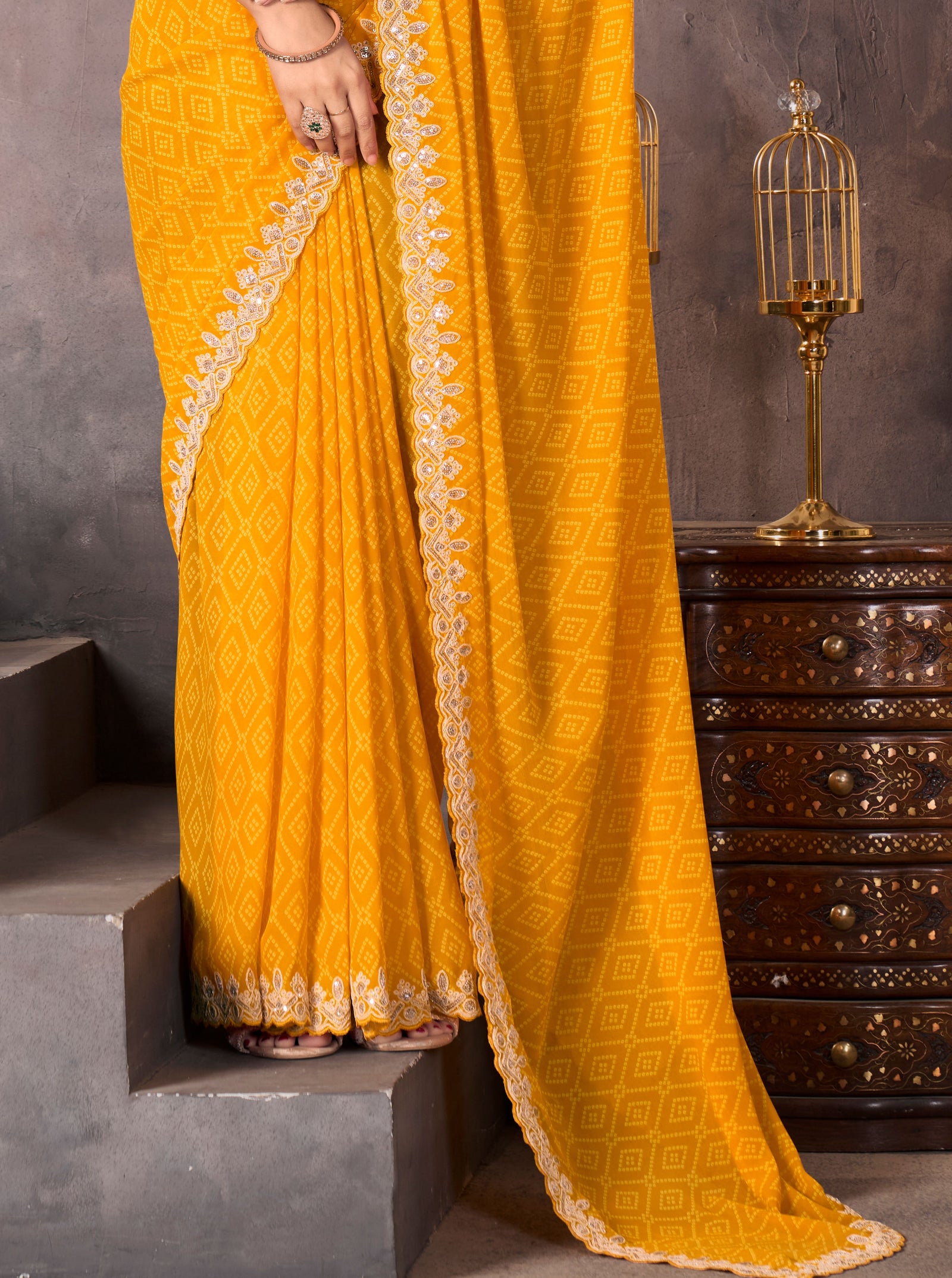 Weightless Saree with Embroidered Border & Contrast Blouse