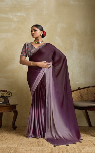 3D Velvet Chiffon Saree with Sequin Blouse