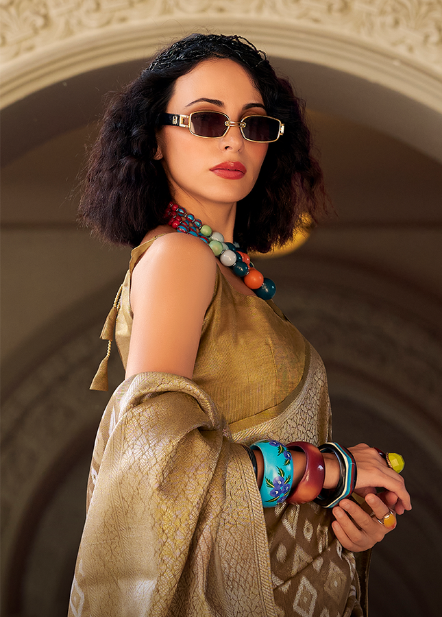 Rich Weaving,Tissue Silk Saree (Chiku)