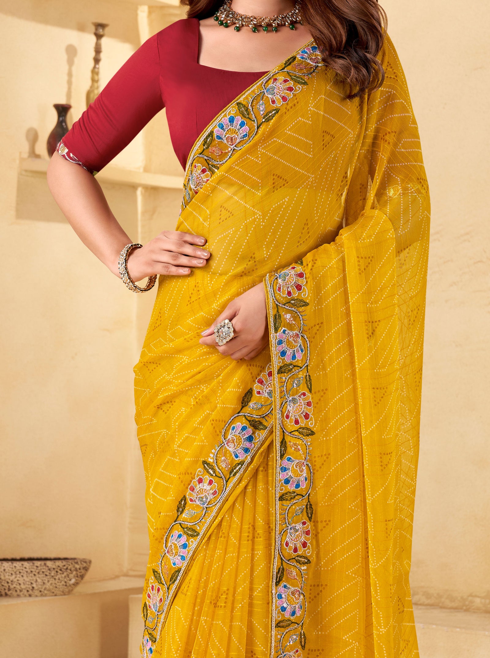 Jute Chiffon Saree With Heavy Embroidered Border