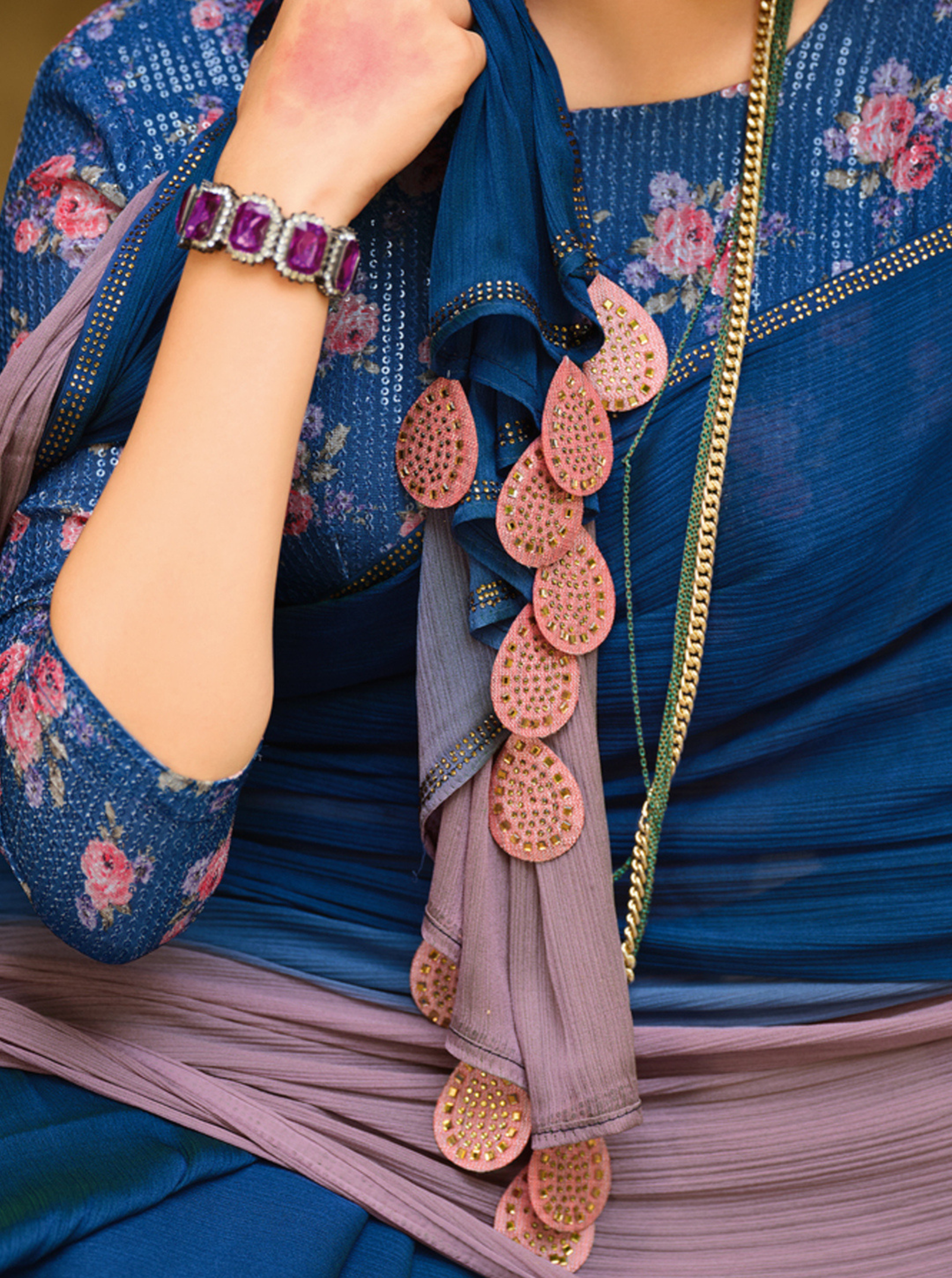 3D Velvet Chiffon Saree with Sequin Blouse
