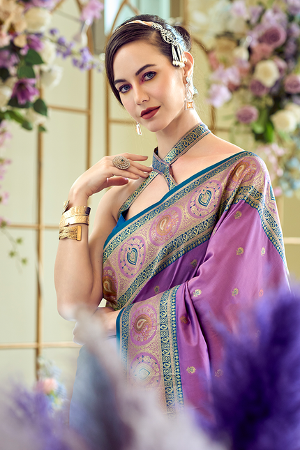 Minakari Paithani,Pure Soft Banarasi Silk Saree (Purple)