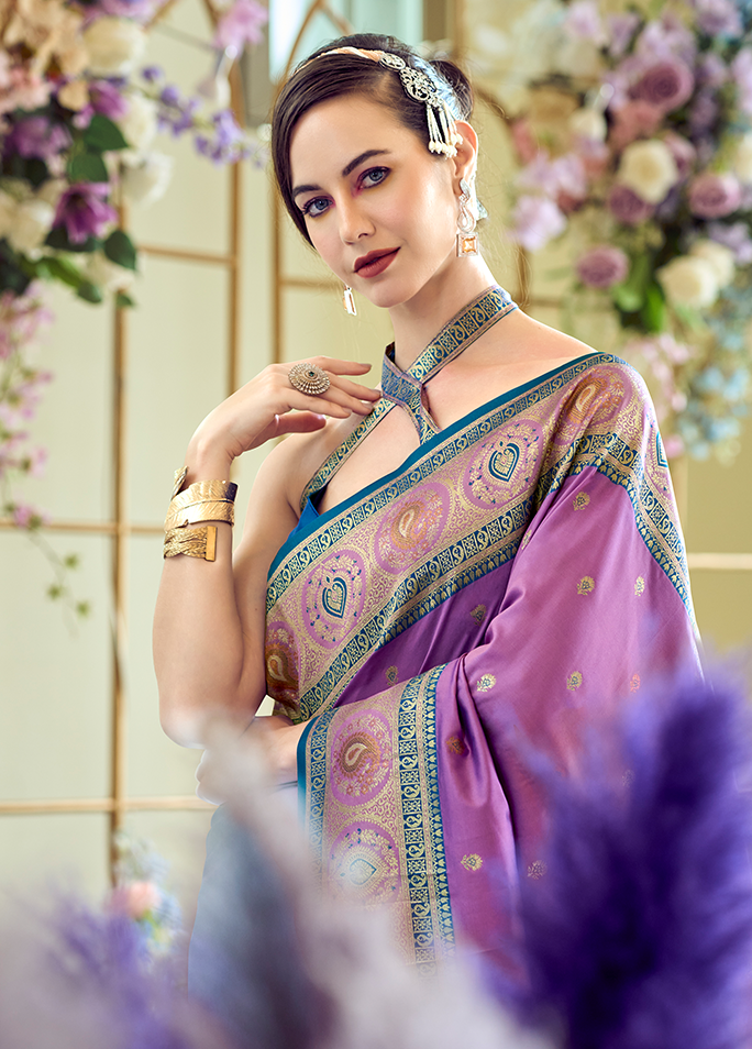 Minakari Paithani, Pure Soft Banarasi Silk Saree (Purple)