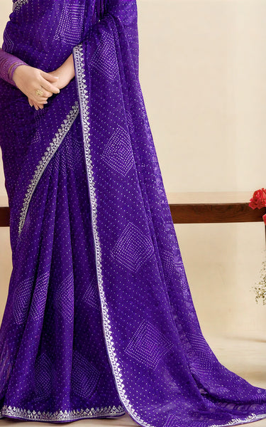 Georgette Cutwork Embroidery Saree Purple Party Wear with Blouse Piece