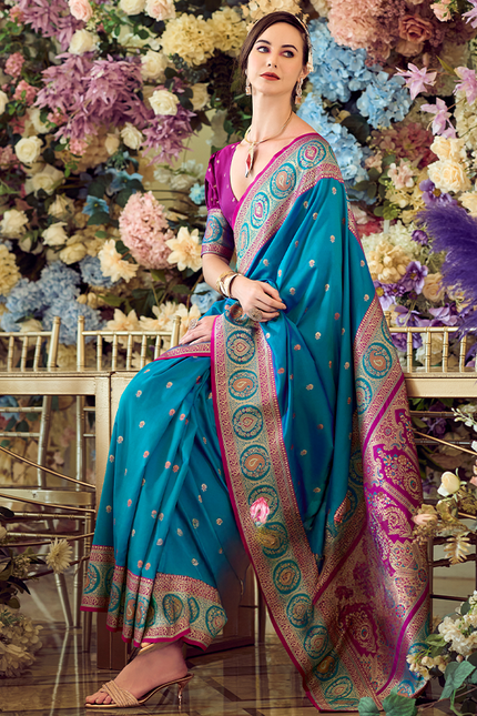 Minakari Paithani,Pure Soft Banarasi Silk Saree (Blue)
