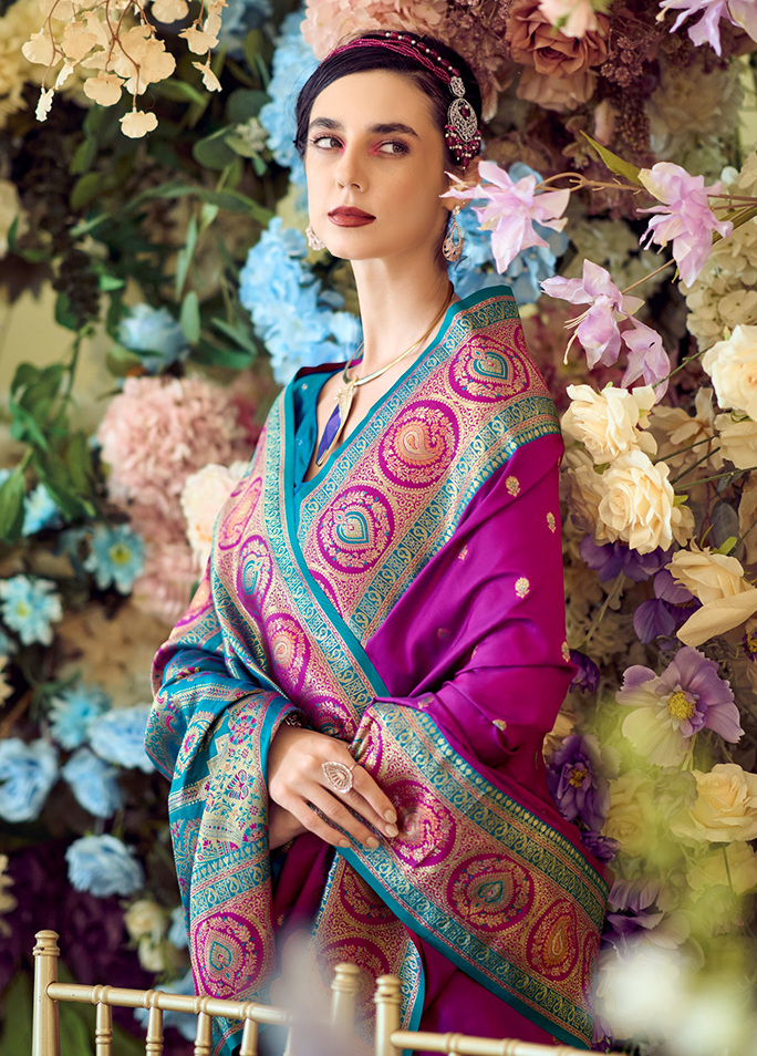 Minakari Paithani, Pure Soft Banarasi Silk Saree (Teal Green)