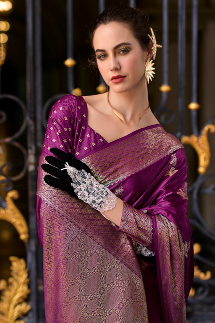 Weaving,Rich Pallu,Satin Mugha Silk Saree(Violet)