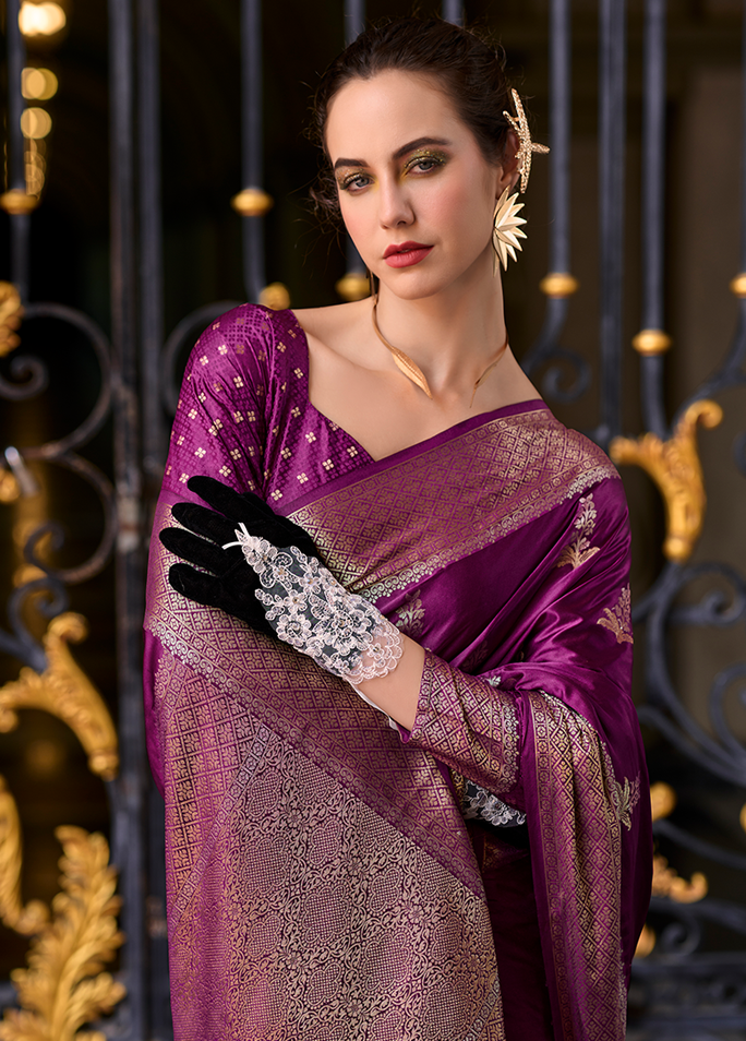 Weaving,Rich Pallu,Satin Mungha Silk Saree (Violet)