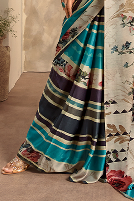 Fancy Print,Crape Silk Saree (Sky Blue)