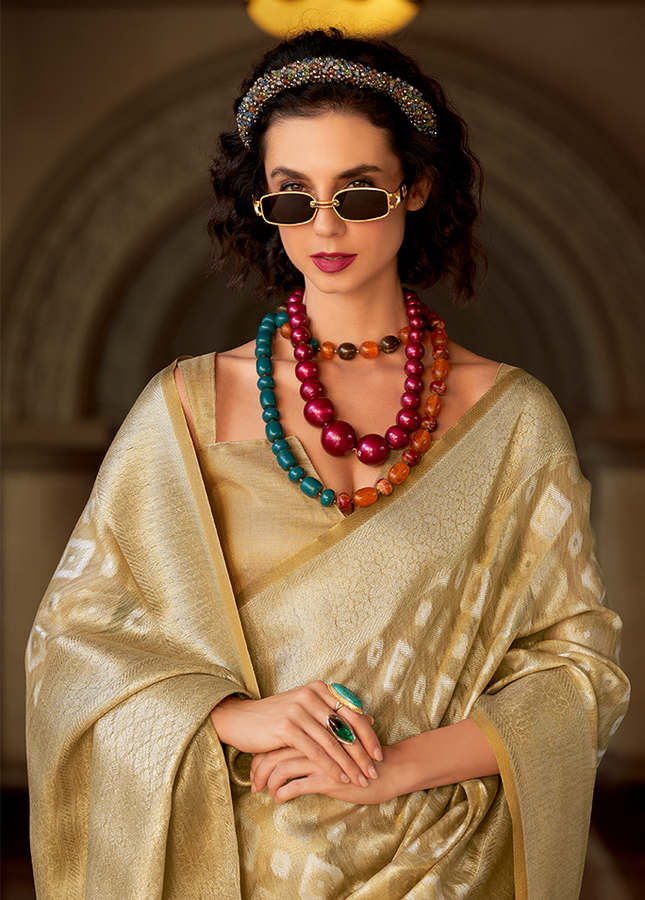 Rich Weaving,Tissue Silk Saree (Cream)