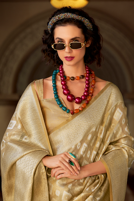 Rich Weaving,Tissue Silk Saree (Cream)