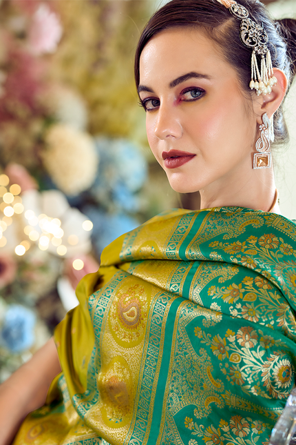 Minakari Paithani,Pure Soft Banarasi Silk Saree (Green)