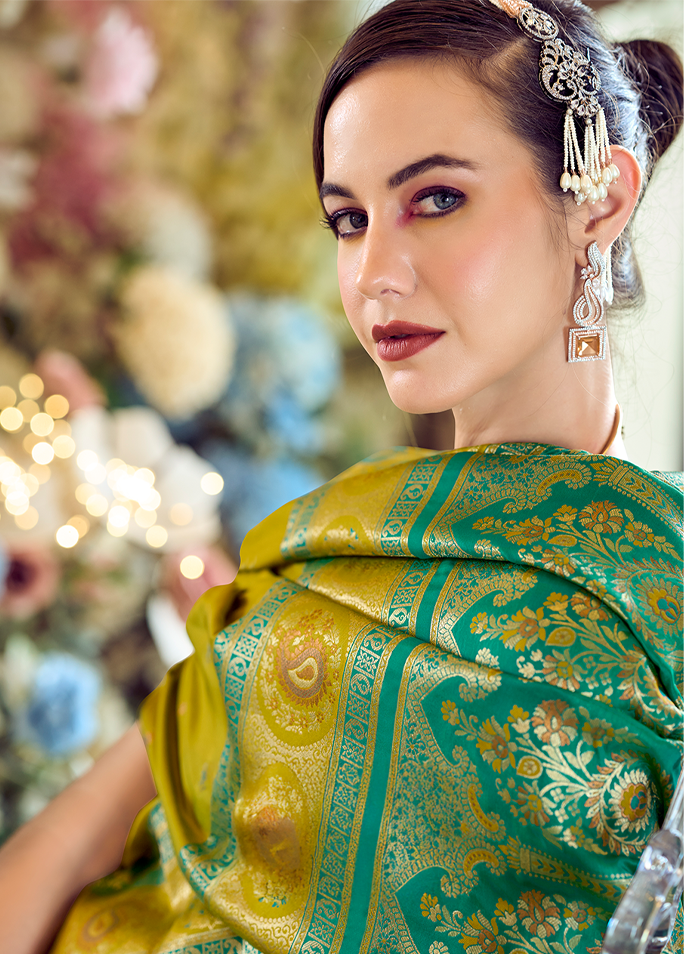 Minakari Paithani, Pure Soft Banarasi Silk Saree (Mustard Yellow)