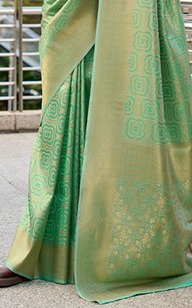 Handloom Kanjivaram Buttery Silk with Zari Weaving (Sage Green)