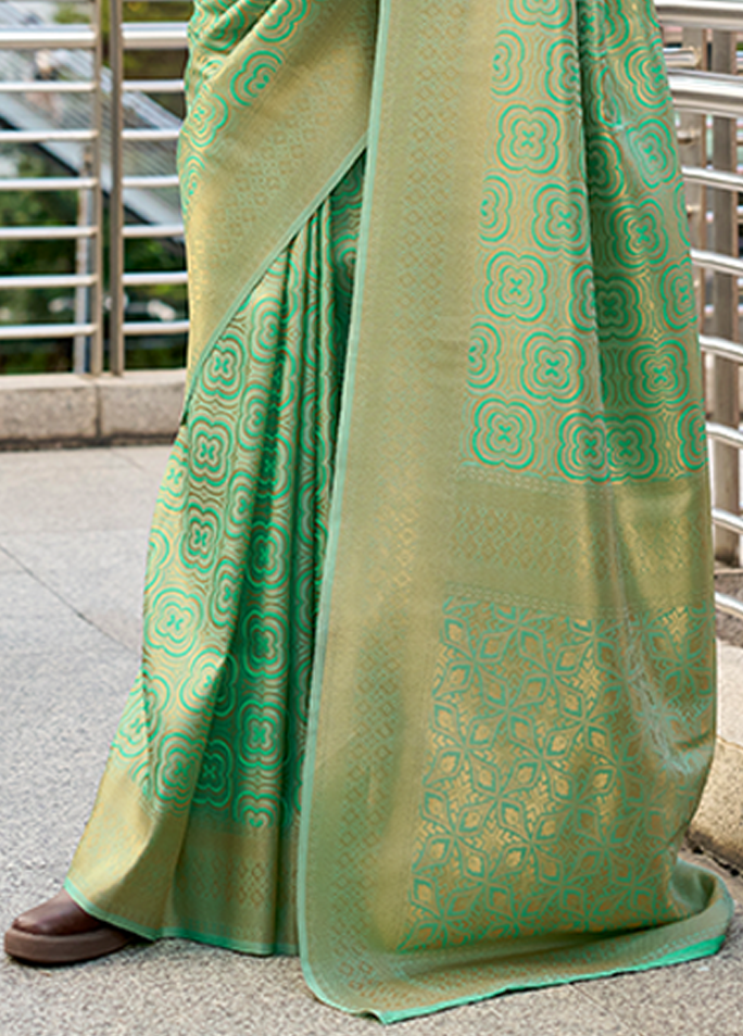 Handloom Kanjivaram Buttery Silk with Zari Weaving (Sage Green)