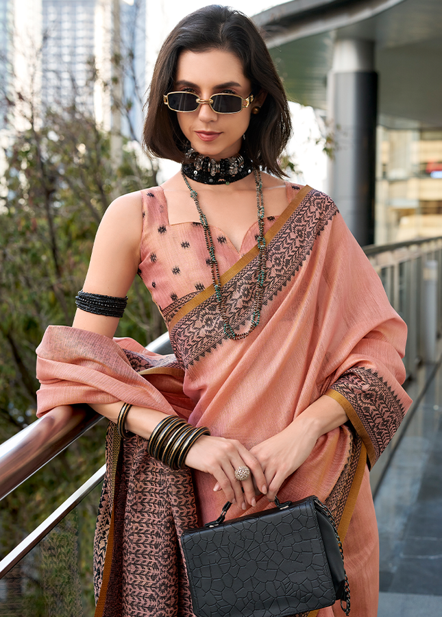 Linen Tissue,Gala Border Saree (Pink Mist)