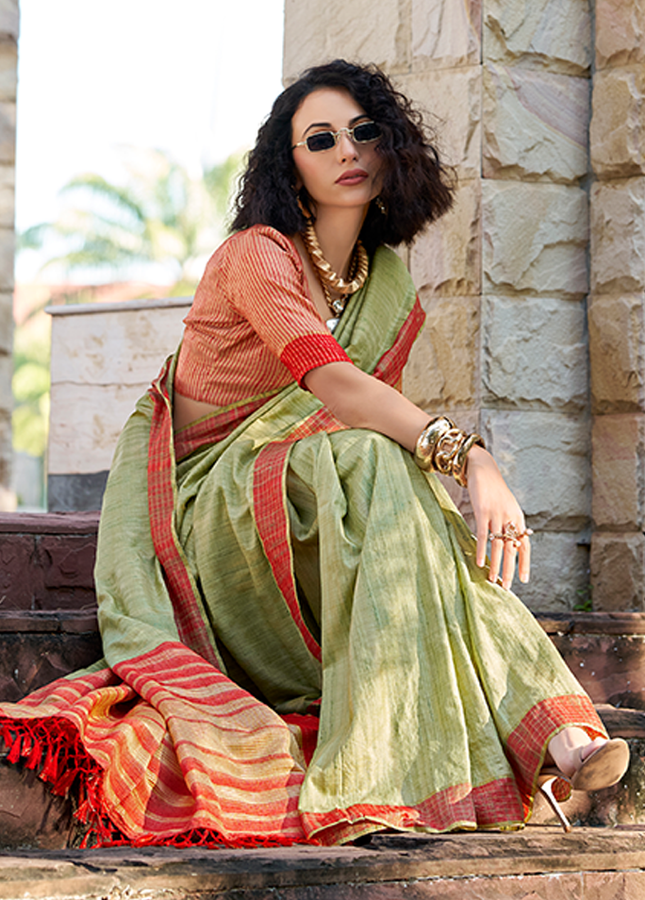 Handloom Katan Saree (Green)