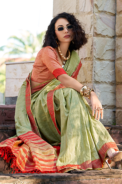 Handloom Katan Saree (Green)