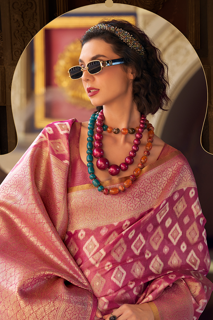 Rich Weaving,Tissue Silk Saree (Pink)