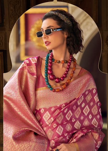 Rich Weaving,Tissue Silk Saree (Pink)