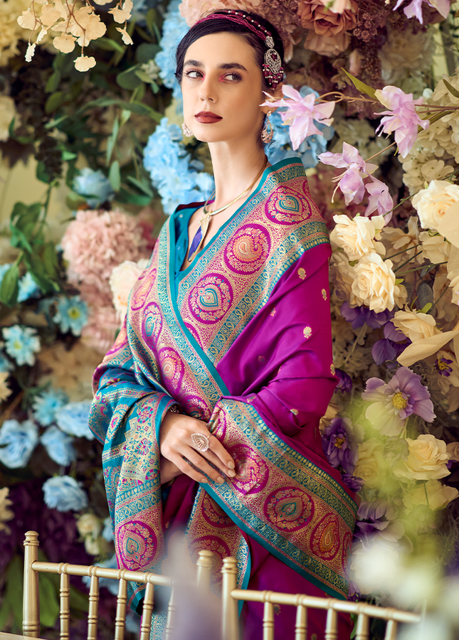 Minakari Paithani,Pure Soft Banarasi Silk Saree (Violet)