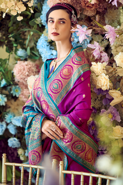 Minakari Paithani,Pure Soft Banarasi Silk Saree (Violet)