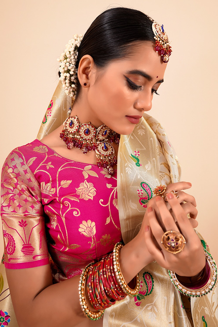 Paithani Silk Saree (Cream)