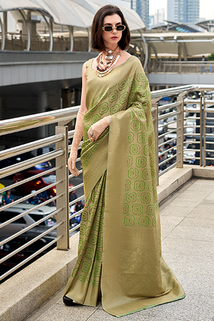 Kanjivaram style, sattin crape silk Saree (Green)