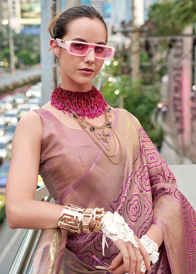 Kanjivaram style, sattin crape silk Saree (Purple)