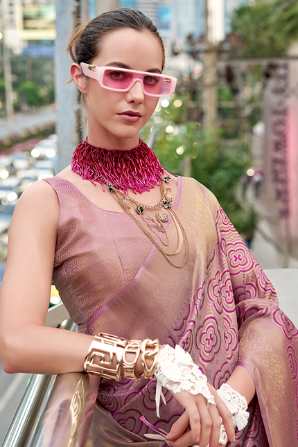 Kanjivaram style, sattin crape silk Saree (Purple)