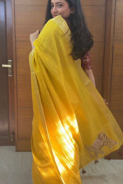 Moonlit Sage Tissue Organza Saree (Yellow)