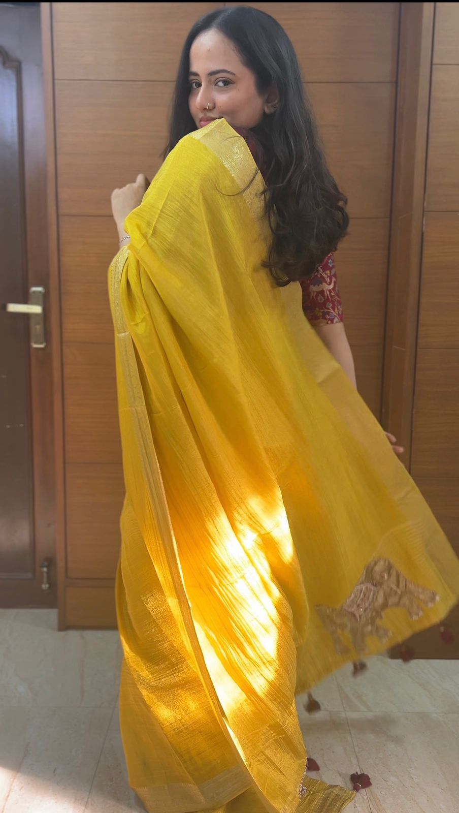 Moonlit Sage Tissue Organza Saree (Yellow)