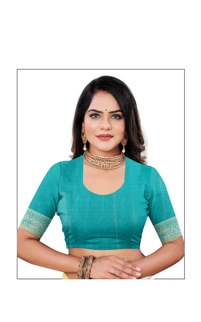 Women's Cotton Silk Plain Saree Having Contrast Weaving Zari Border with Blouse Piece, Saree
