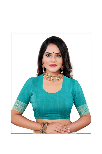 Women's Cotton Silk Plain Saree Having Contrast Weaving Zari Border with Blouse Piece, Saree