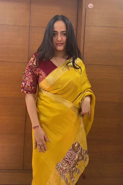 Moonlit Sage Tissue Organza Saree (Yellow)