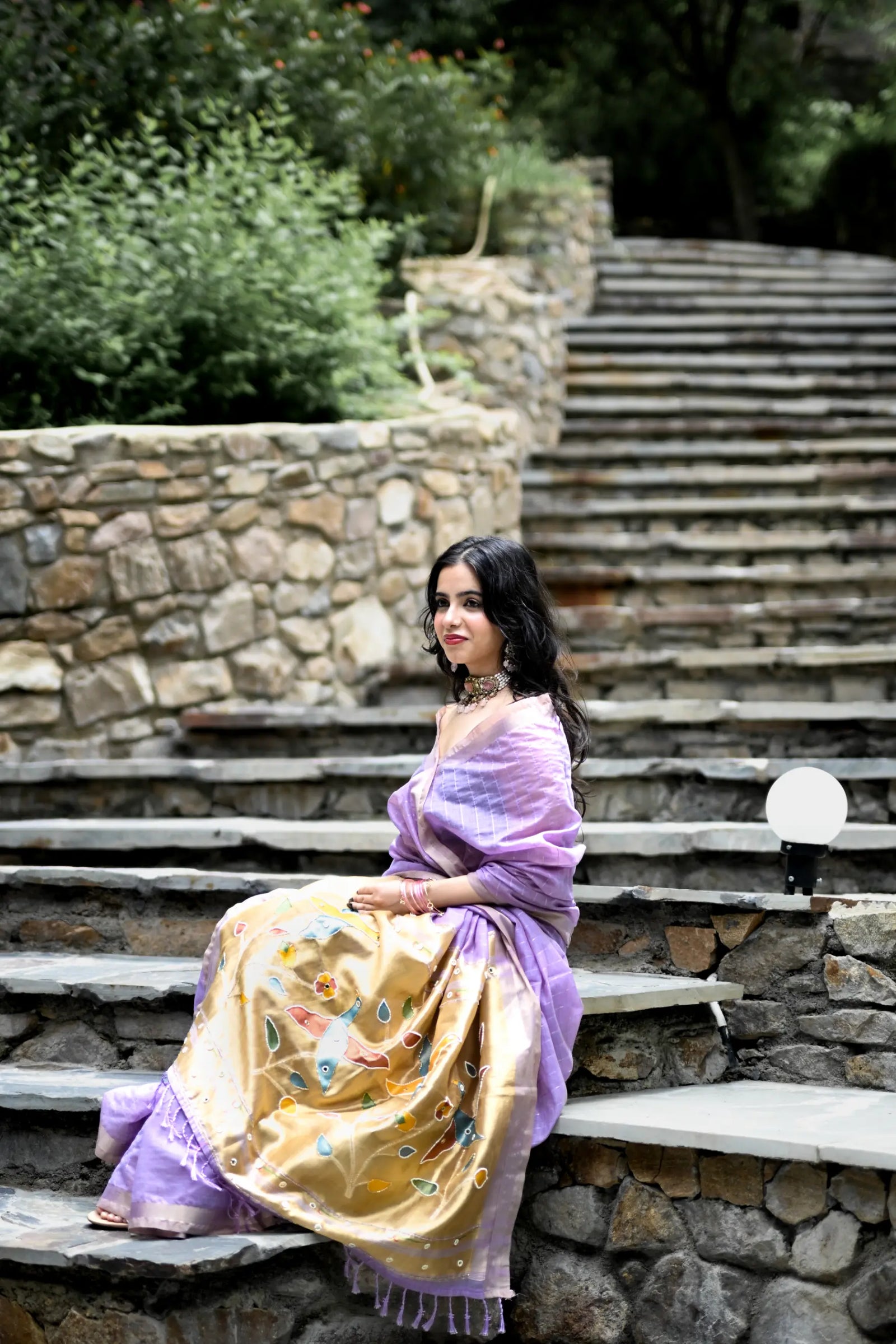 Purple Cotton Silk Saree with Woven Birds & Latkans