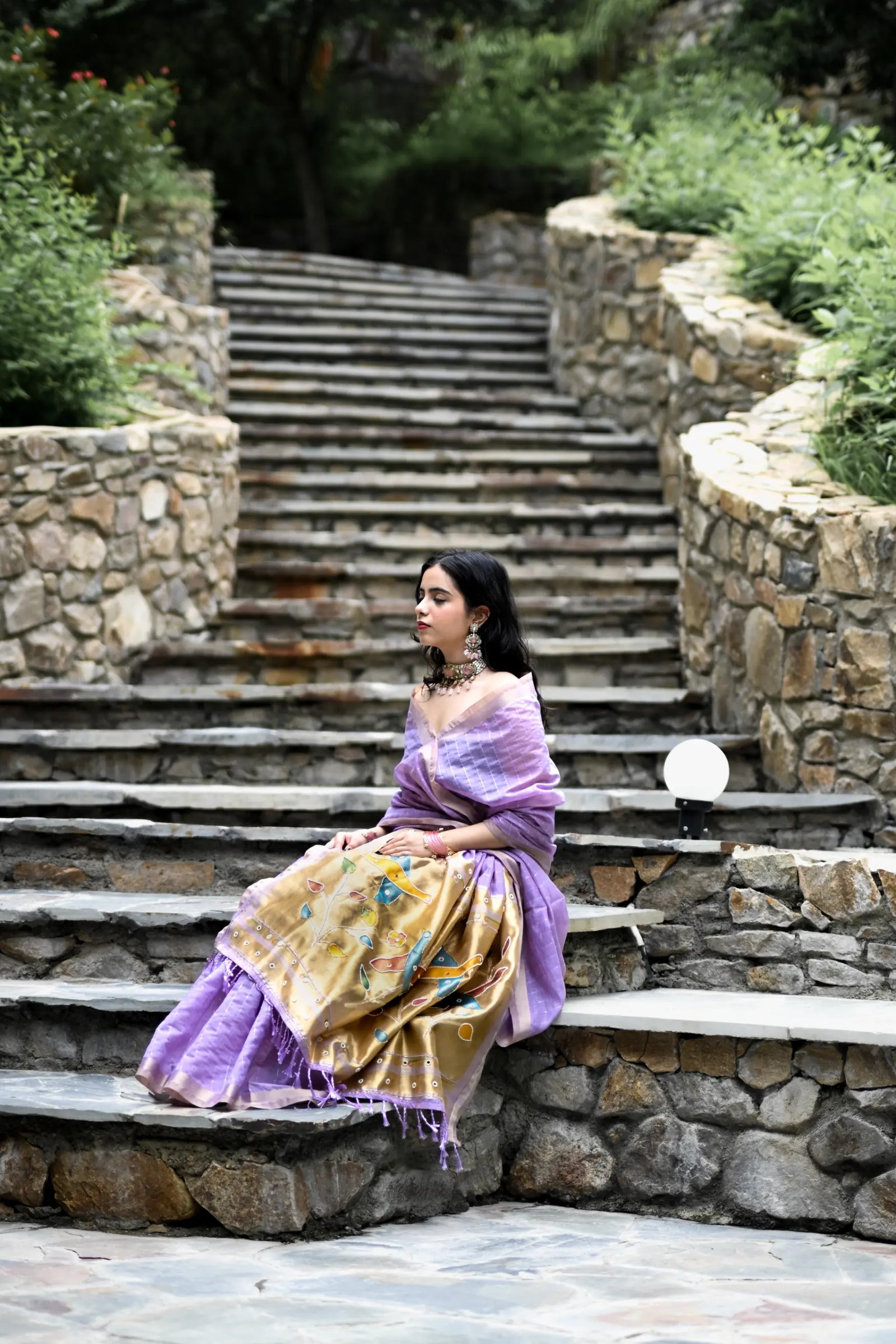 Purple Cotton Silk Saree with Woven Birds & Latkans