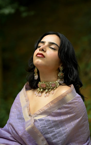 Purple Cotton Silk Saree with Woven Birds & Latkans