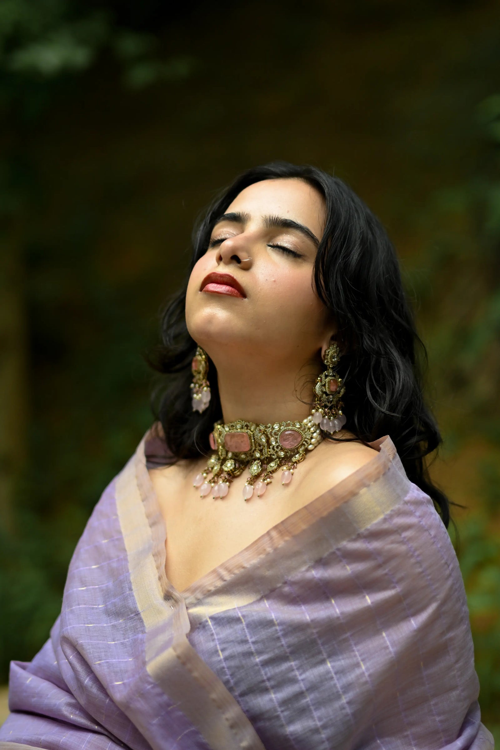 Purple Cotton Silk Saree with Woven Birds & Latkans