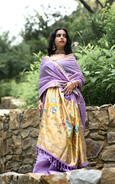Purple Cotton Silk Saree with Woven Birds & Latkans
