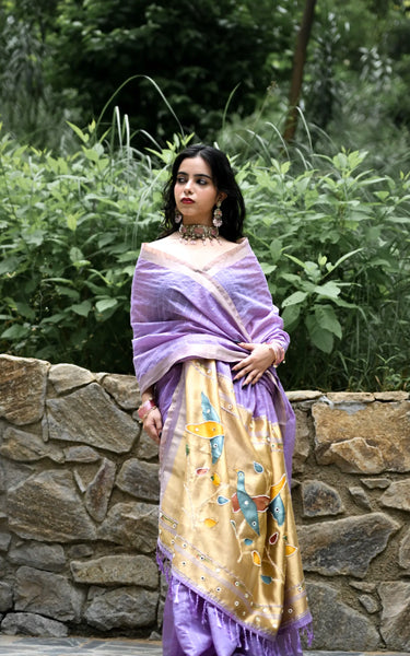Purple Cotton Silk Saree with Woven Birds & Latkans