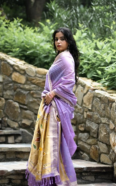 Purple Cotton Silk Saree with Woven Birds & Latkans