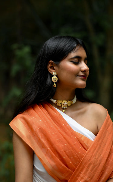 Peach Cotton Silk Saree with Handwork Bird Pallu