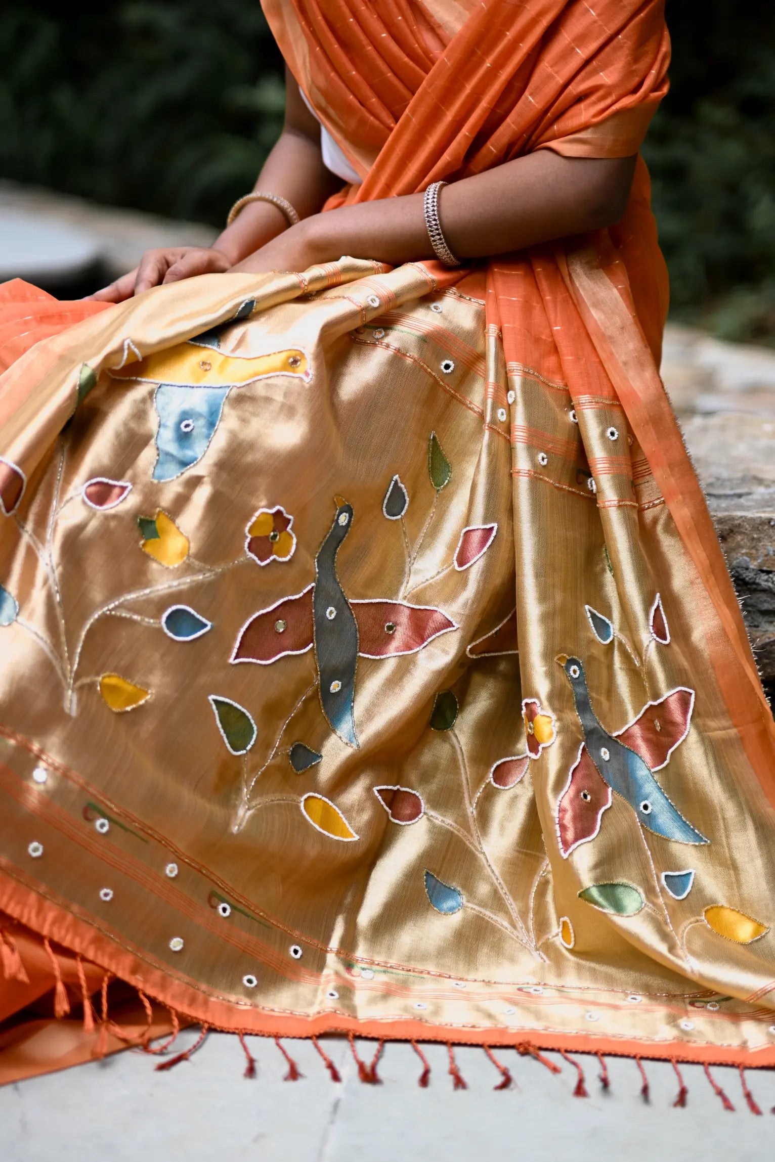 Peach Cotton Silk Saree with Handwork Bird Pallu