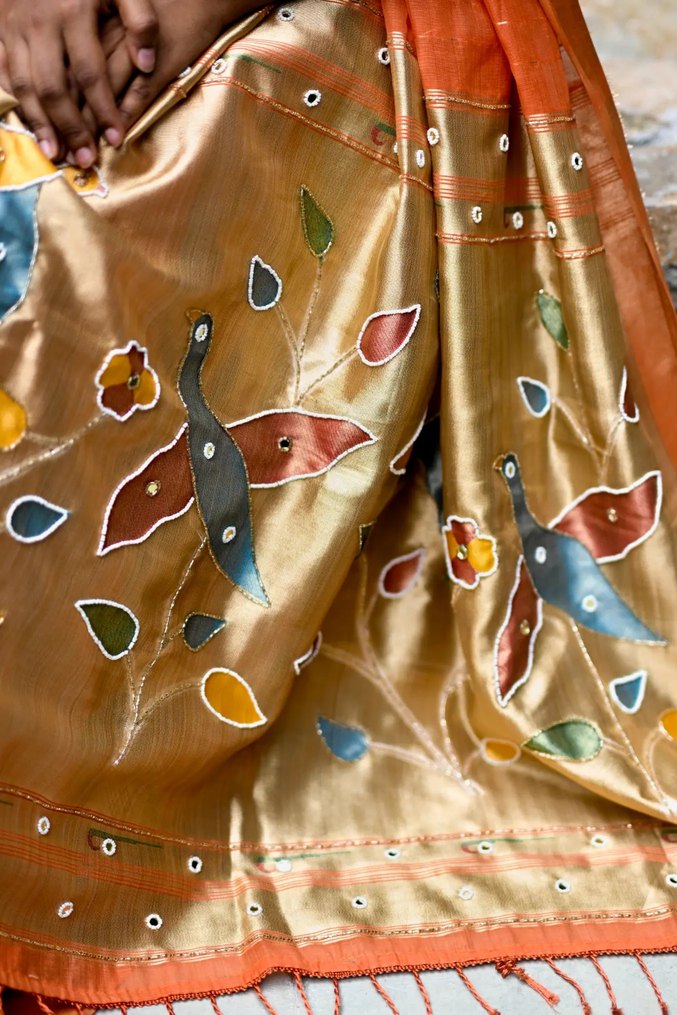 Peach Cotton Silk Saree with Handwork Bird Pallu