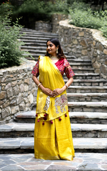 Yellow Pure Tissue Saree with Handwork Elephant Pallu